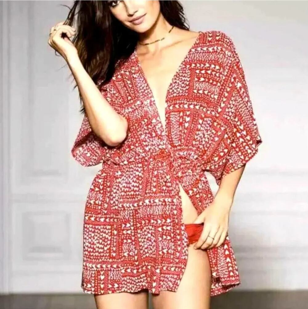 VICTORIA'S SECRET Red Heart Print Beach Cover Up Swim Dress O/S/TU
